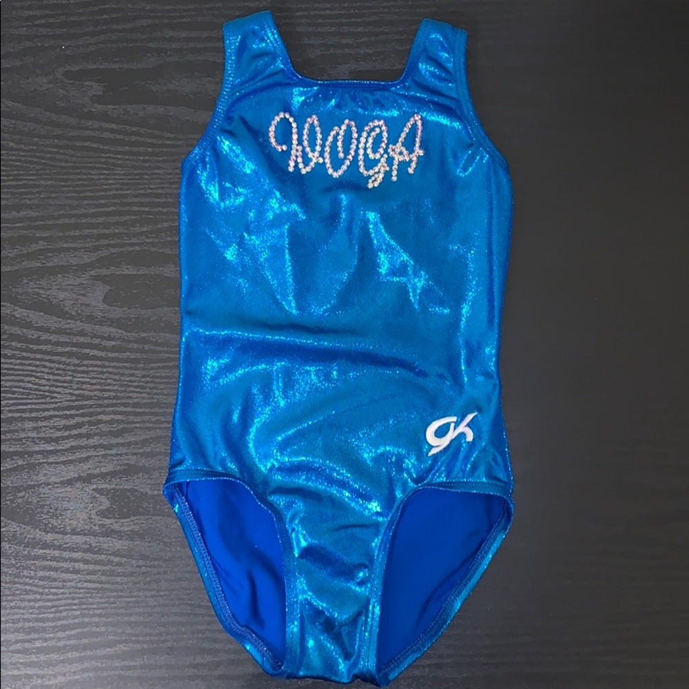GK GYMNASTICS LEOTARD W/WOGA WRITTEN-RHINESTONE